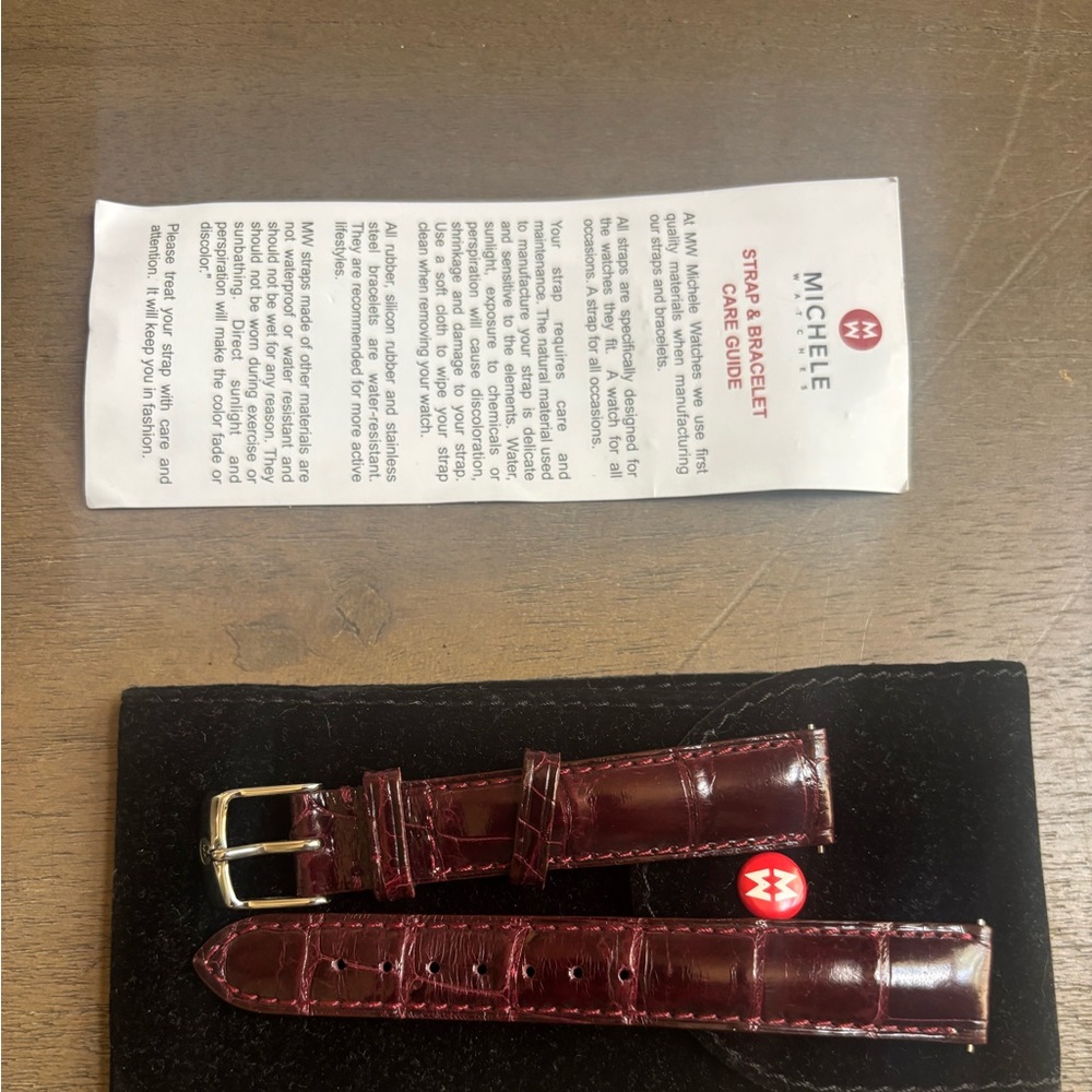 Michele Croc-Embossed Burgundy Leather Watch Strap with Silver Buckle